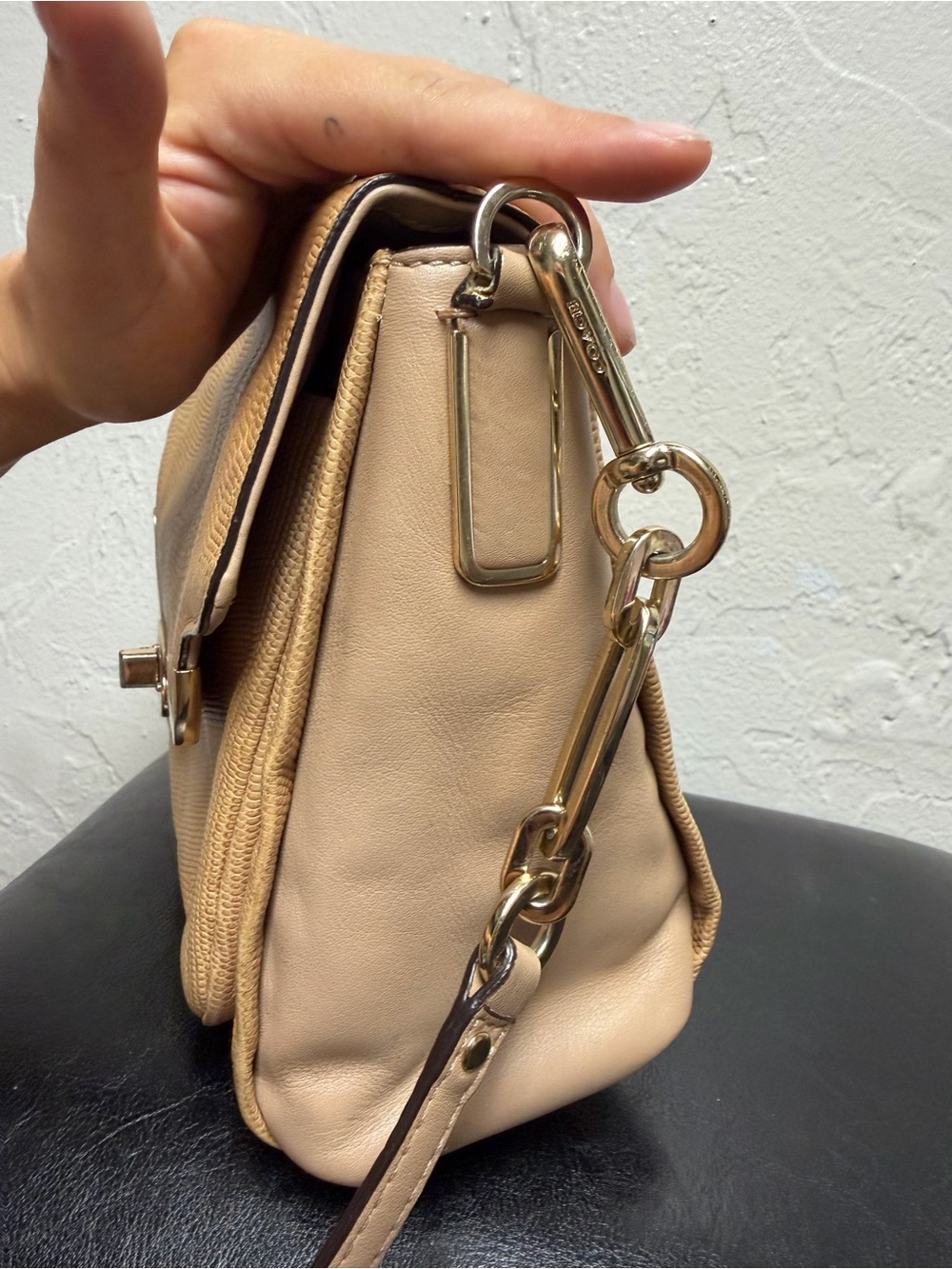 Beige Lizard-embossed Leather Coach Madison Sadie Flap Satchel - Picture 13 of 16